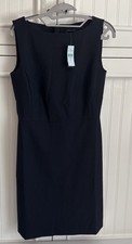Ann Taylor Navy Blue The Petite Boatneck Dress Seasonless Stretch 4P  $159 NWT