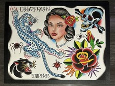 Genuine Original Hand Painted Traditional Tattoo Flash Sheet By JAY CHASTAIN
