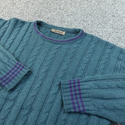 VTG Jantzen Sweater Mens M Green Aran Cable Knit Crewneck Pullover Fisherman USA