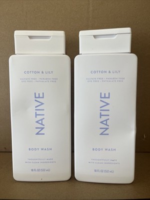 Native Body Wash for Women & Men Cotton & Lily Sulfate Free 18 fl oz -Lot Of 2