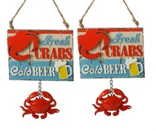 Fresh Red Crabs Cold Beer Sign Christmas Holiday Ornaments Set of 2 Midwest CBK