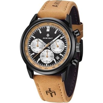 Men's Aknight 42mm Big Face Brown & Black w/ Leather Strap