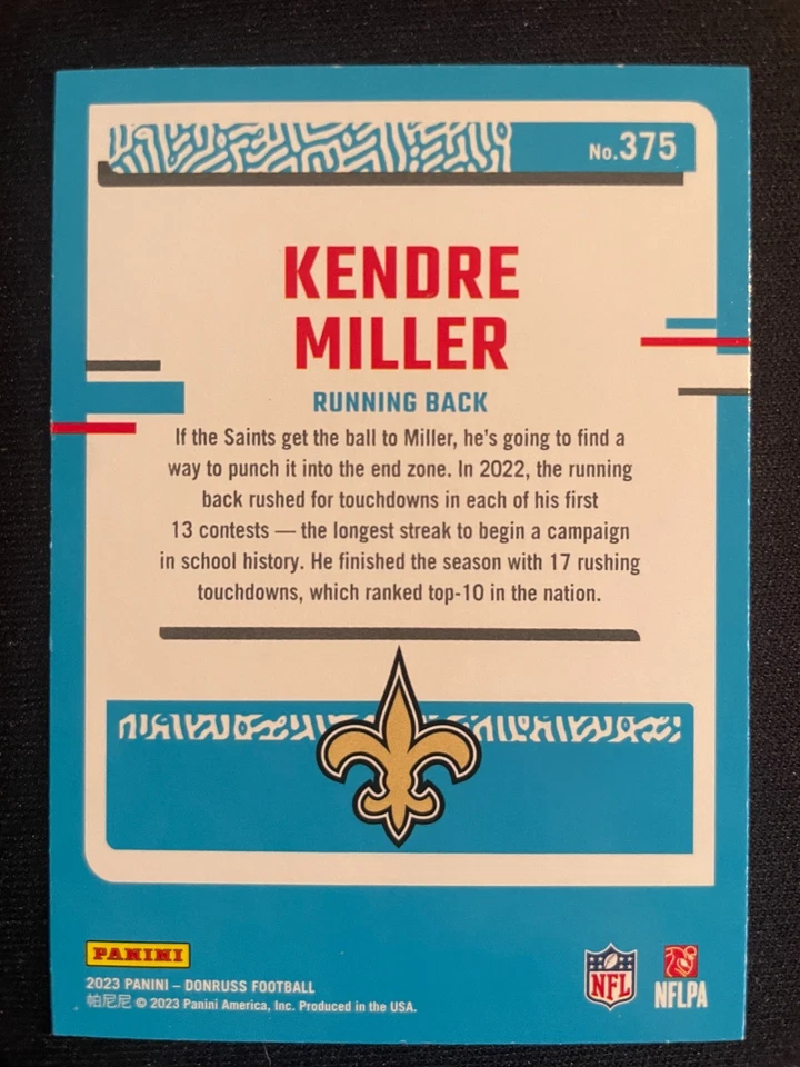 Kendre MILLER 2023 Panini Donruss Football Rated Rookie #375 New Orleans Saints - Image 2 of 2