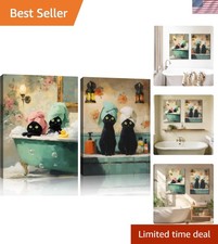 Humorous Black Cat Framed Wall Art Set