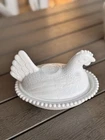 Vintage Milk Glass Hen on Nest Covered Dish, Farmhouse Chicken Butter Dish