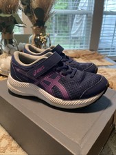 ASICS Contend 8 Running Shoes Kids Size 1 Navy Purple Sneakers Slip On No Tie