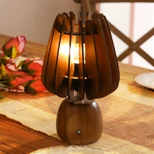 Rechargeable Table Lamp Cordless, Wooden Battery Operated Lamp with Touch Dim...