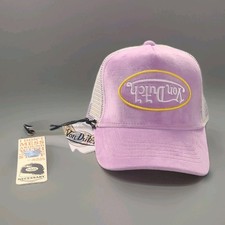 Von Dutch Purple Barely Grape Reverse Logo Velvet Trucker Hat One Size Fits Most