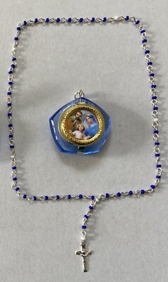 Glass Locket with mini-rosary-picture of The Holy Family
