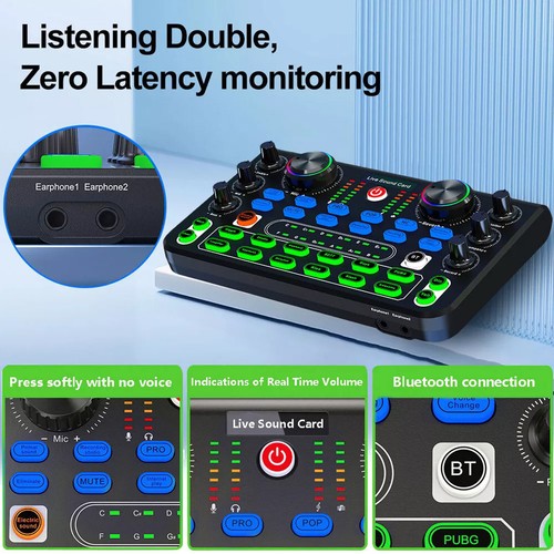 Live Sound Card for Stream Effect NEW Audio Mixer Microphone Voice Changer US - Picture 7 of 24