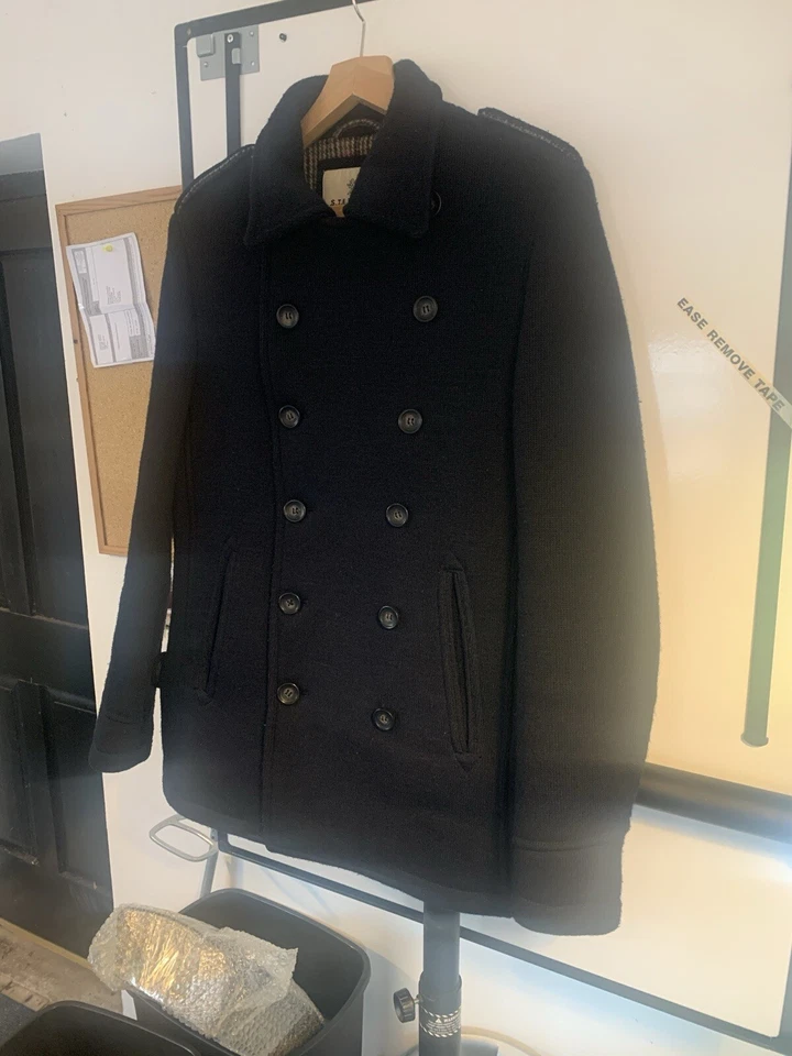 STERLING Wool Peacoat England Jacket LARGE 10 Button Sailor Collar Winter coat Foto 2 de 4