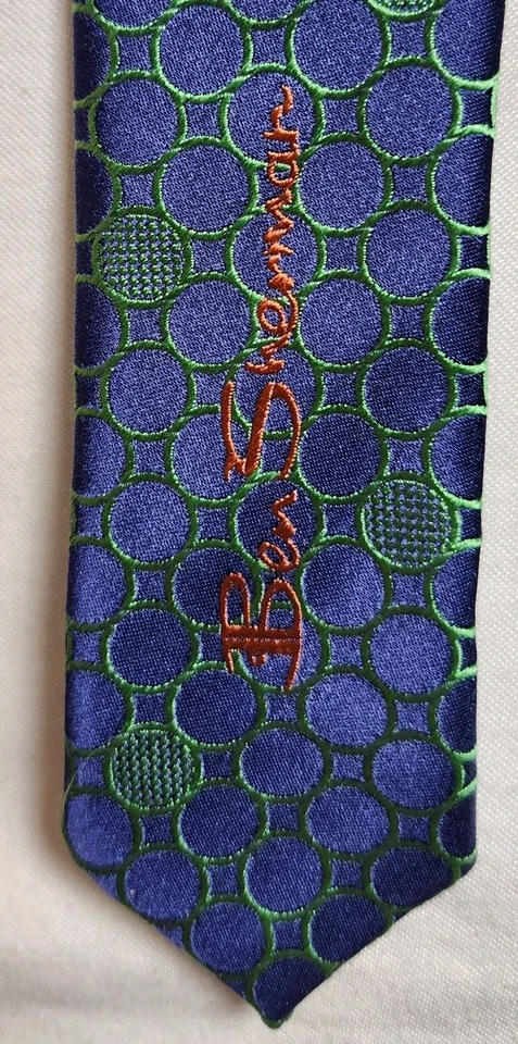 Corbata para hombre Ben Sherman azul vivo y verde geométrica hecha en China 100 % seda Foto 4 de 4