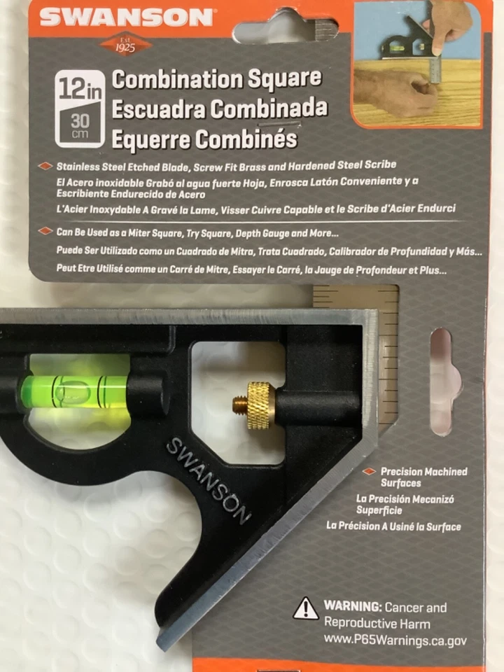 12 Inch Combination Square Swanson Stainless Blade, Level, Scribe Same Day Ship - Image 2 of 4