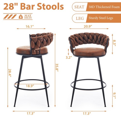 Barstools Counter Height Set of 3, 360°Swivel Bar Stools 26" Stool Chair - Picture 3 of 41
