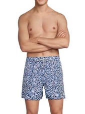  50 Vintage Summer Men  s 4 Way Stretch Volley Shorts- Blue Floral - Small- New