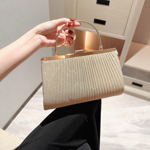 Women's Sparkling Classic Pleated Evening Bag Prom Dress Party Handbag Chain - Picture 22 of 27