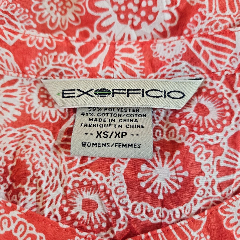 ExOfficio Womens Button Front Top Sz XS Red White Floral Cotton Blend - Image 4 of 4