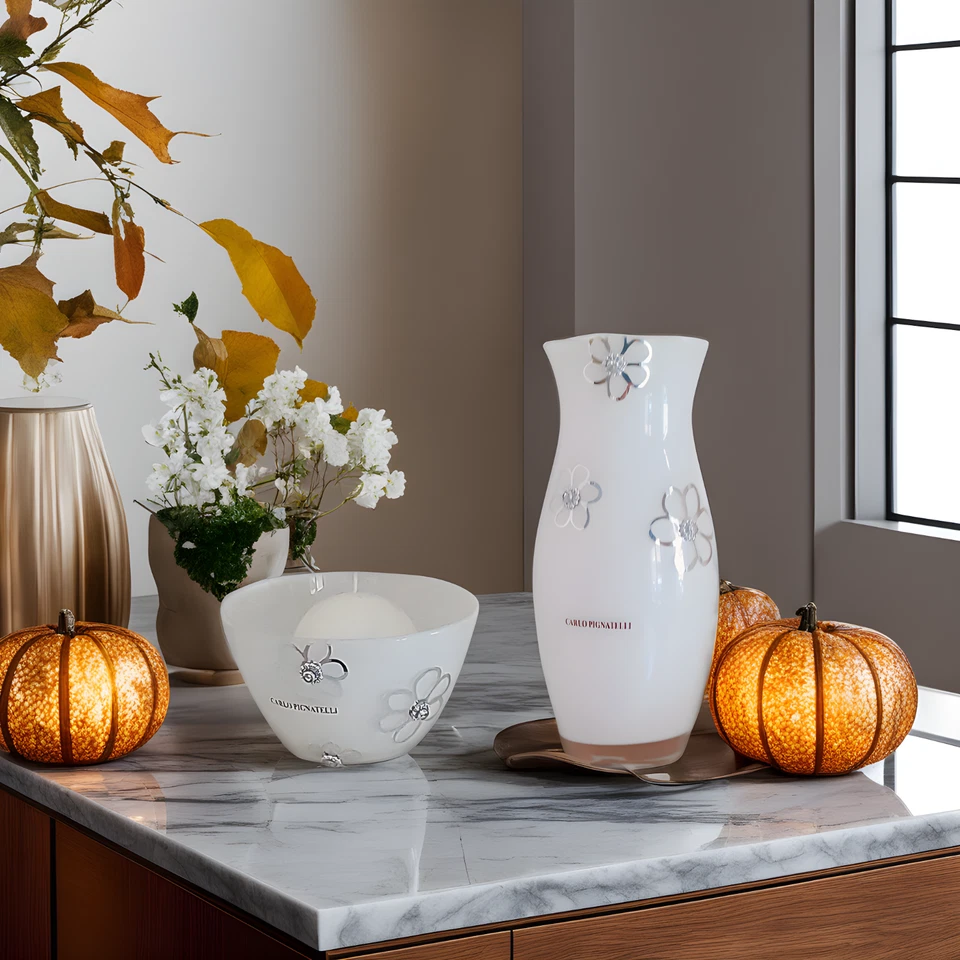 Vase Kelche Wein Blumen Glas Weiss Milch, Dekorationen Metall Strass, 2 Variante - Bild 4 von 4