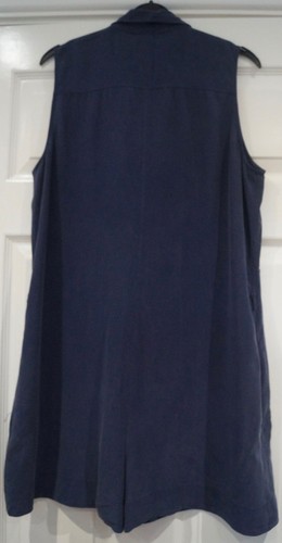EQUIPMENT FEMME Navy Blue Silk Collared Button Front Sleeveless Romper Playsuit - Picture 3 of 4
