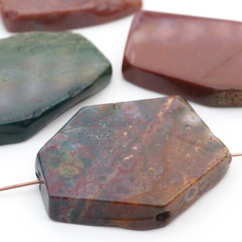 4 flat Indian agate slice beads freeform multicolor red stone avg 41mm - Picture 1 of 6