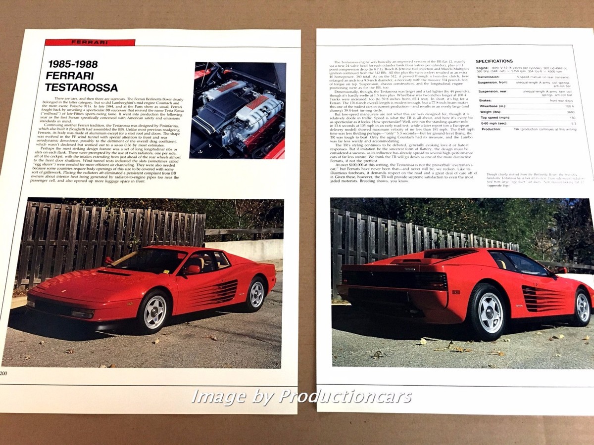 Ferrari Testarossa Original Car Review Print Article J668 1985