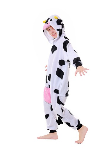 Kids Cow One-piece Pajamas Unisex Hooded Halloween Farm Animl Cosplay Costumes - Picture 18 of 40