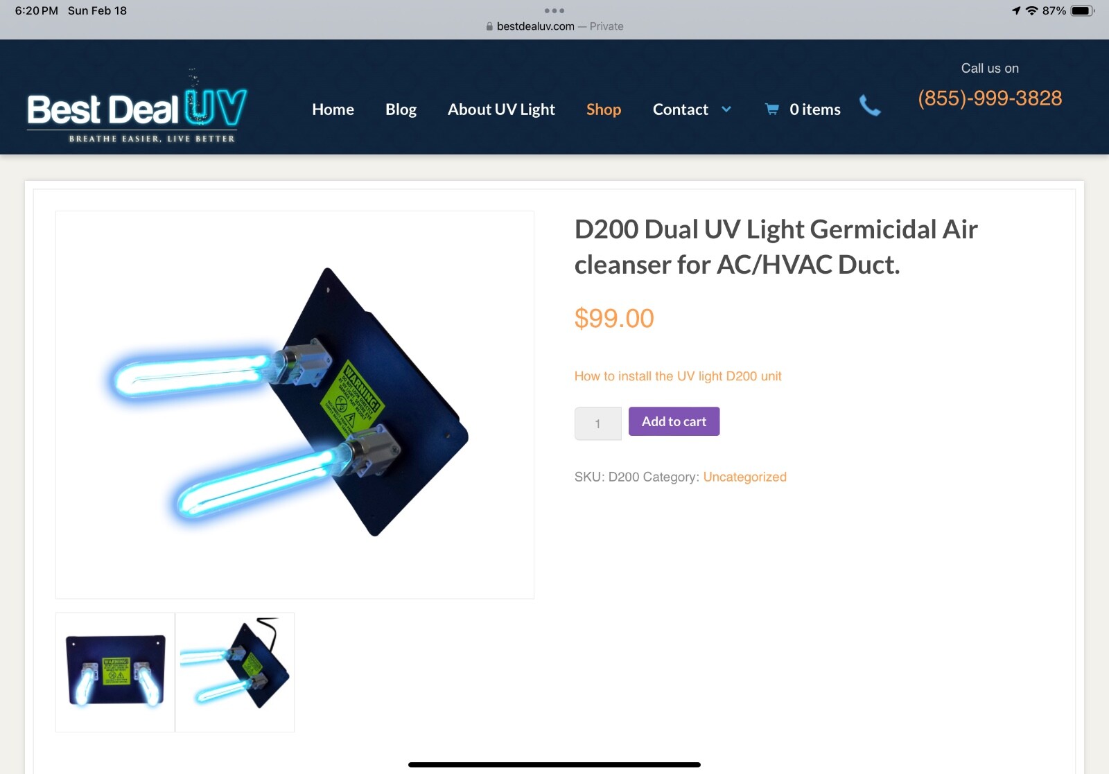 Best Deal UV D200 Air Purifier Whole House Uv Light in Duct