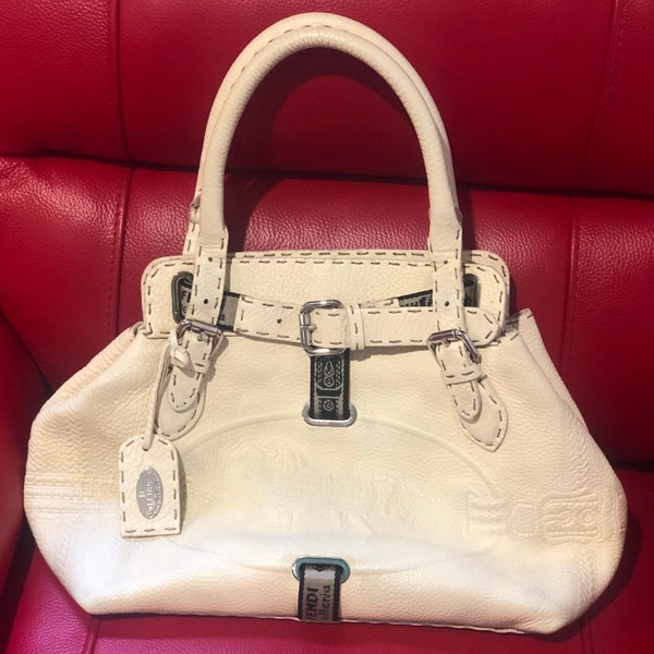 Authentic FENDI Selleria White Cream With Horse Logo Tote Handbag