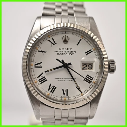 ROLEX 16014 DATEJUST BUCKLEY ROMAN DIAL QUICK SET CAL 3035 SS MENS WATCH