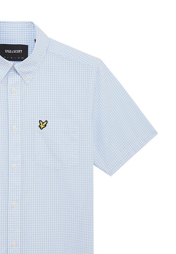 LYLE & SCOTT SHORT SLEEVE SLIM FIT GINGHAM SHIRT LIGHT BLUE/WHITE, NEW! CASUAL - Foto 2 di 2
