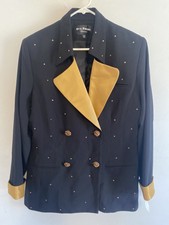 Eva Polini Couture Black Gold Blazer Jacket Jewel Buttons And Size 18 Read