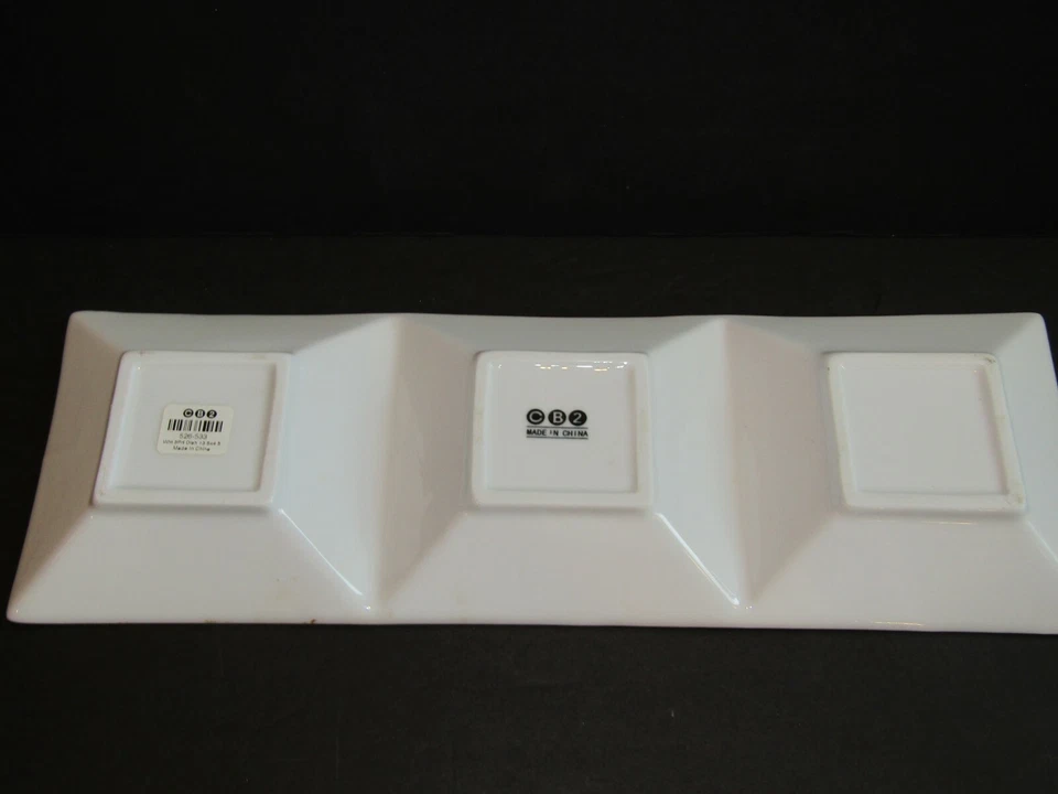 Crate & Barrel C B 2 WHITE 3 Part Dish TRAY 13.5" X 4.5" SKU 526-533 - Image 3 of 4