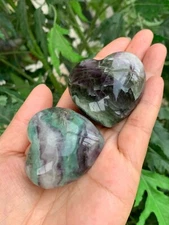 Large Rainbow Fluorite Heart, 1.75" Fluorite Puffy Heart, Fluorite Palm Stone