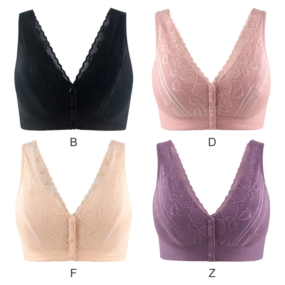 Older Women Seniors Bra Front Sna p Closure Bras Lace Comfort Wireless US - Image 2 of 4