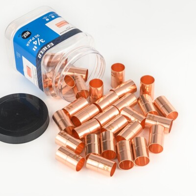 30 PCS EFIELD 3/4'' C X C Copper Coupling With Rolled Stop, Lead Free, Pro Pack