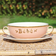 Ancien bol à bouillon " Bébé " + soucoupe / Villeroy & Boch modèle Santos