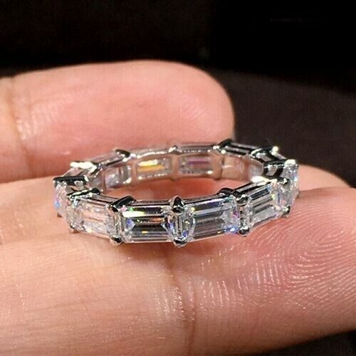 2.60 Ct Baguette Cut Lab-Created Diamond Engagement Band Ring 14K White Gold FN - Picture 1 of 4