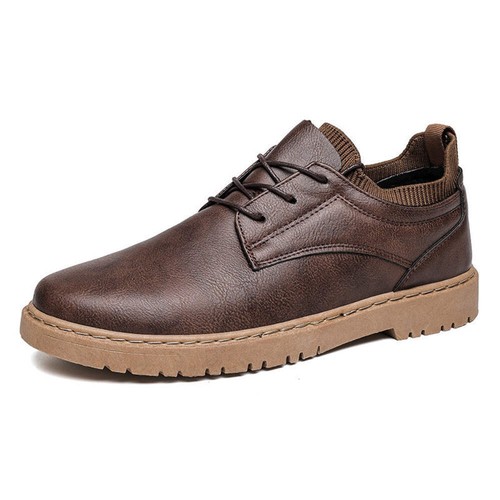 Men's Leather Work Shoes British Autumn Winter Lace-Up Round Toe Low Heel Sewing - Picture 20 of 22
