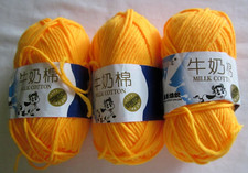 Super Soft Milk Cotton Yarn  30 Orange 1.75 oz. / 50 grams Each  Lot of 3