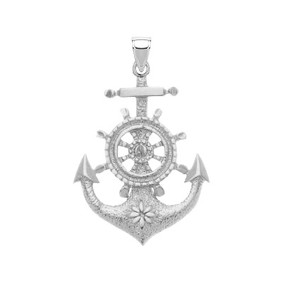 925 Sterling Silber Schiffe Anker & Helm Lenkrad Anhänger, 38 mm