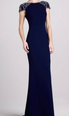 Badgley Mischka navy floor length designer gown, size small