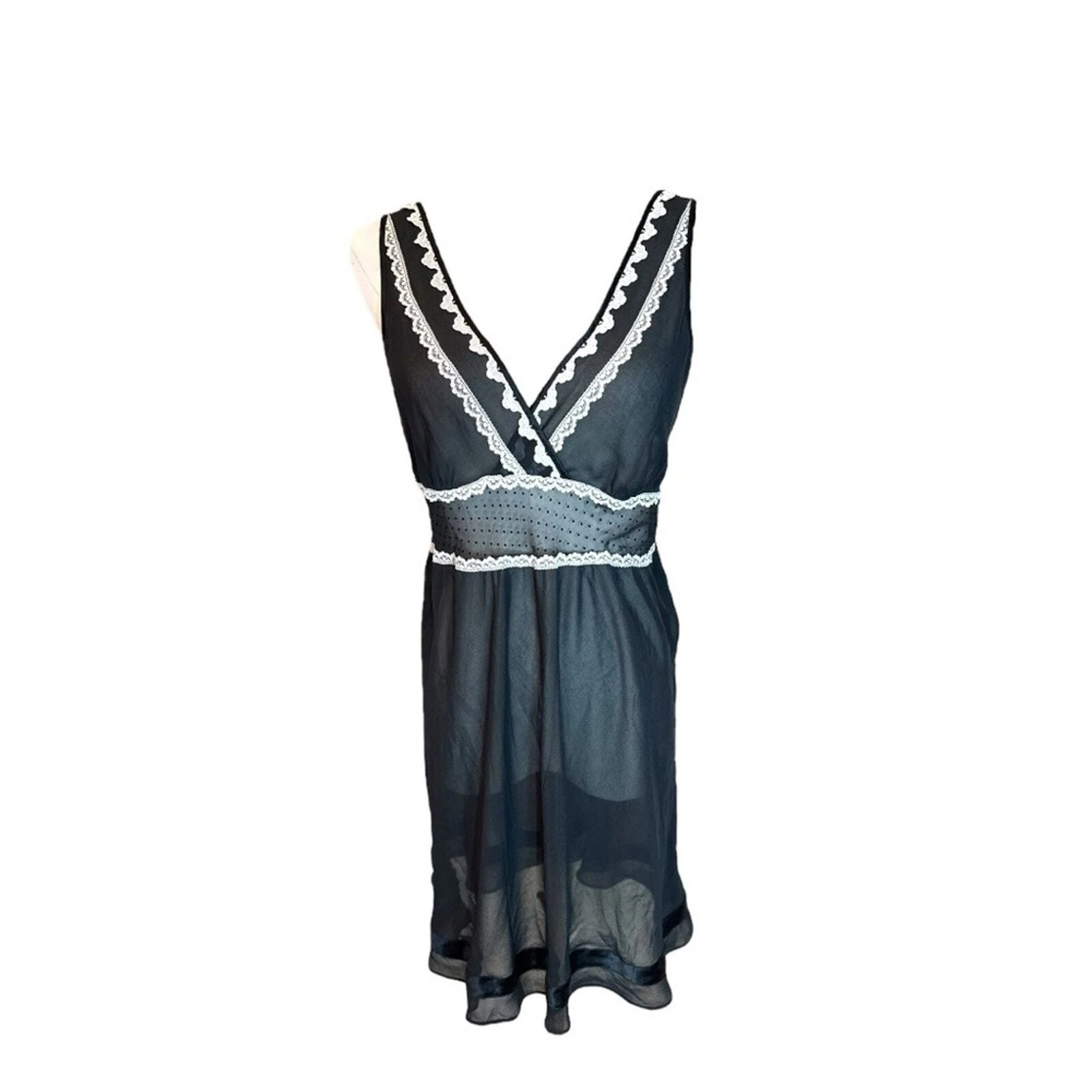 UNDERCOVER Victoria‎ Secret taglia Medium nero con pizzo bianco chiffon mini abito slip trasparente