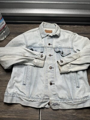 80's VINTAGE Levis Bleached Indigo Type 3 Trucker Denim Jacket 38 USA