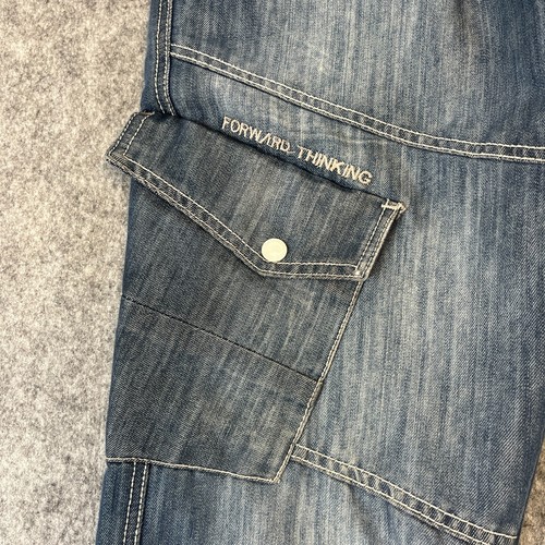Double Knee Mens Jeans Straight Leg Cargo Pkt Blue VTG Y2K Crosshatch 55 W32 L28 - Picture 11 of 15
