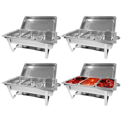 4 Pack 8 QT Chafing Dish 3 Grid Food Warmer for Buffet with Lid For Party