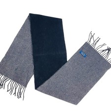 POLO RALPH LAUREN Scarf Black Gray REVERSIBLE Lambswool Logo Pony 66x9.5
