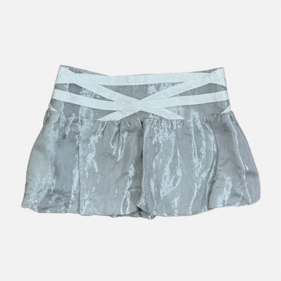 NEW VTG Bebe Micro Mini Skirt Womens L Silver Silk Fairy Coquette Dainty Y2K Ice
