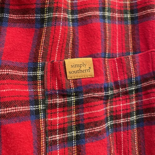 Simply Southern Sz XXL Flannel Shirt Dress Red Plaid Pockets Tie Belt Cabincore - Picture 3 of 8
