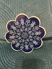 Trivet -7”  Navy Blue Floral Ceramic - Made In Turkey Cottage Style Kitchen Home