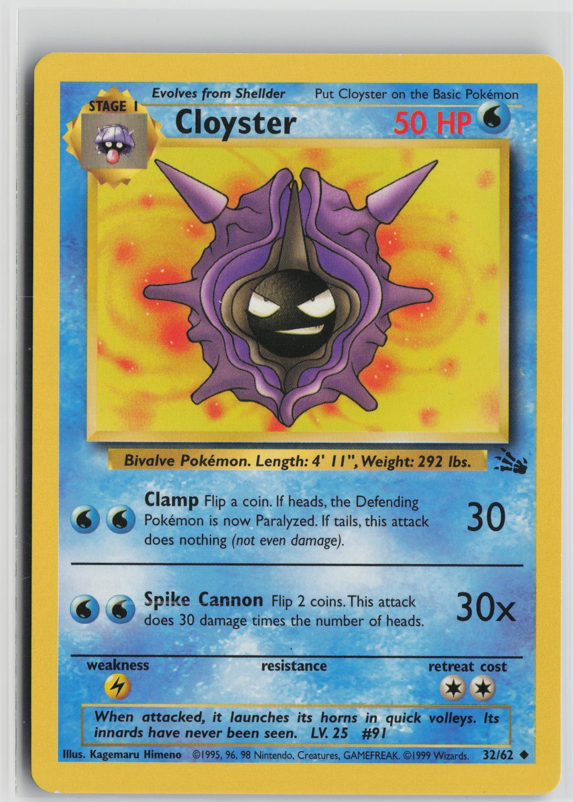 Pokemon Cloyster 32/62 Fossil NM card